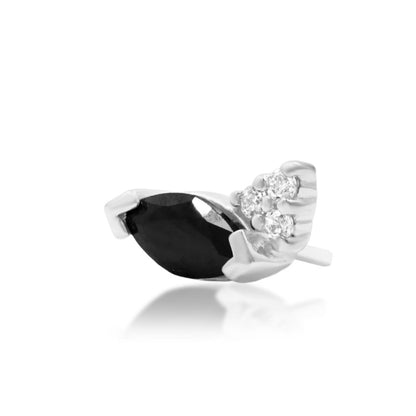     White gold conch stud set with contrasting Black CZ and White CZ gemstones