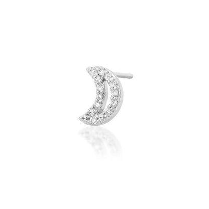 Angled white gold crescent moon jewellery with intricate detailing and fifteen white cubic zirconia stones