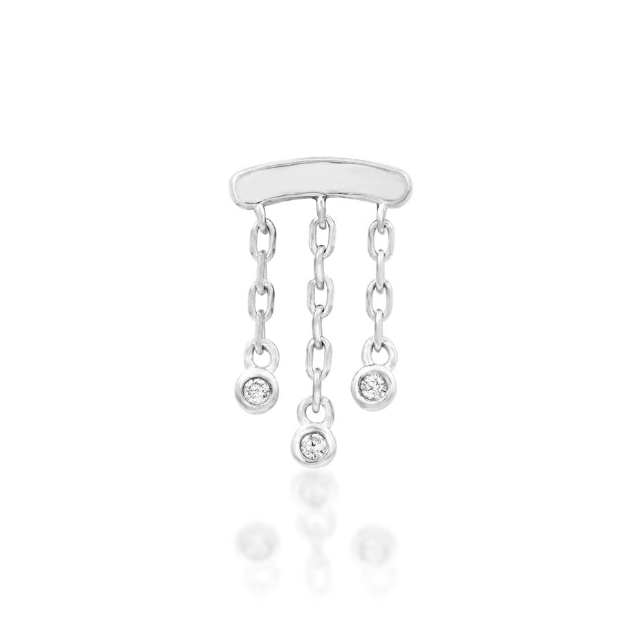 Junipurr Delilah white gold helix earring with three bezel-set CZ chain drops
