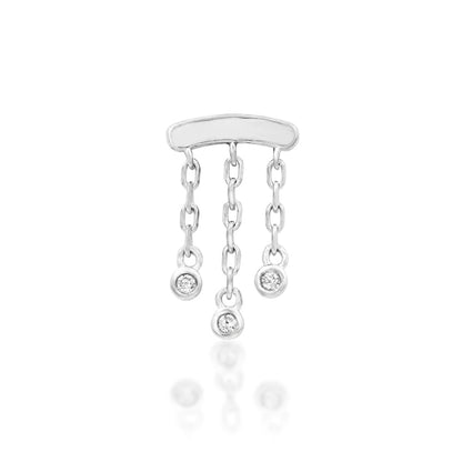 Junipurr Delilah white gold helix earring with three bezel-set CZ chain drops
