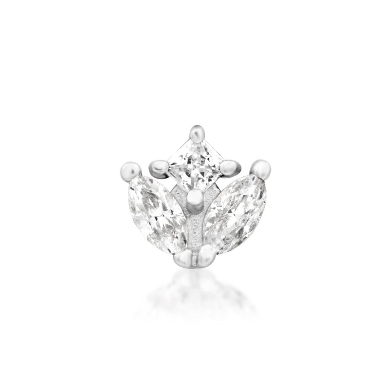 Junipurr Vi white gold helix earring with a princess-cut centre and two marquise White CZ petals