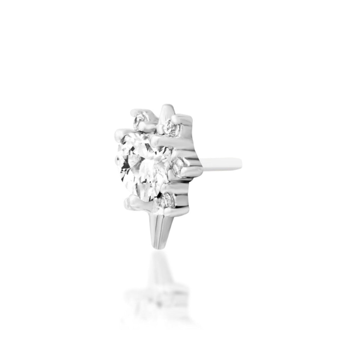Junipurr Cadence white gold helix earring with a heart-cut white CZ and six round accents