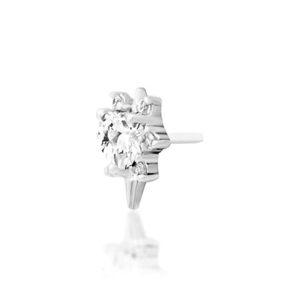 Junipurr Cadence white gold helix earring with a heart-cut white CZ and six round accents