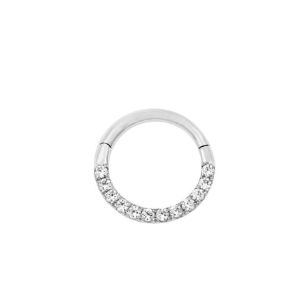 White CZ helix ring in 14k white gold with a continuous gemstone row across the visible edge.