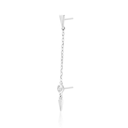 White gold ear chain featuring arrowhead points and a bezel-set 2mm CZ
