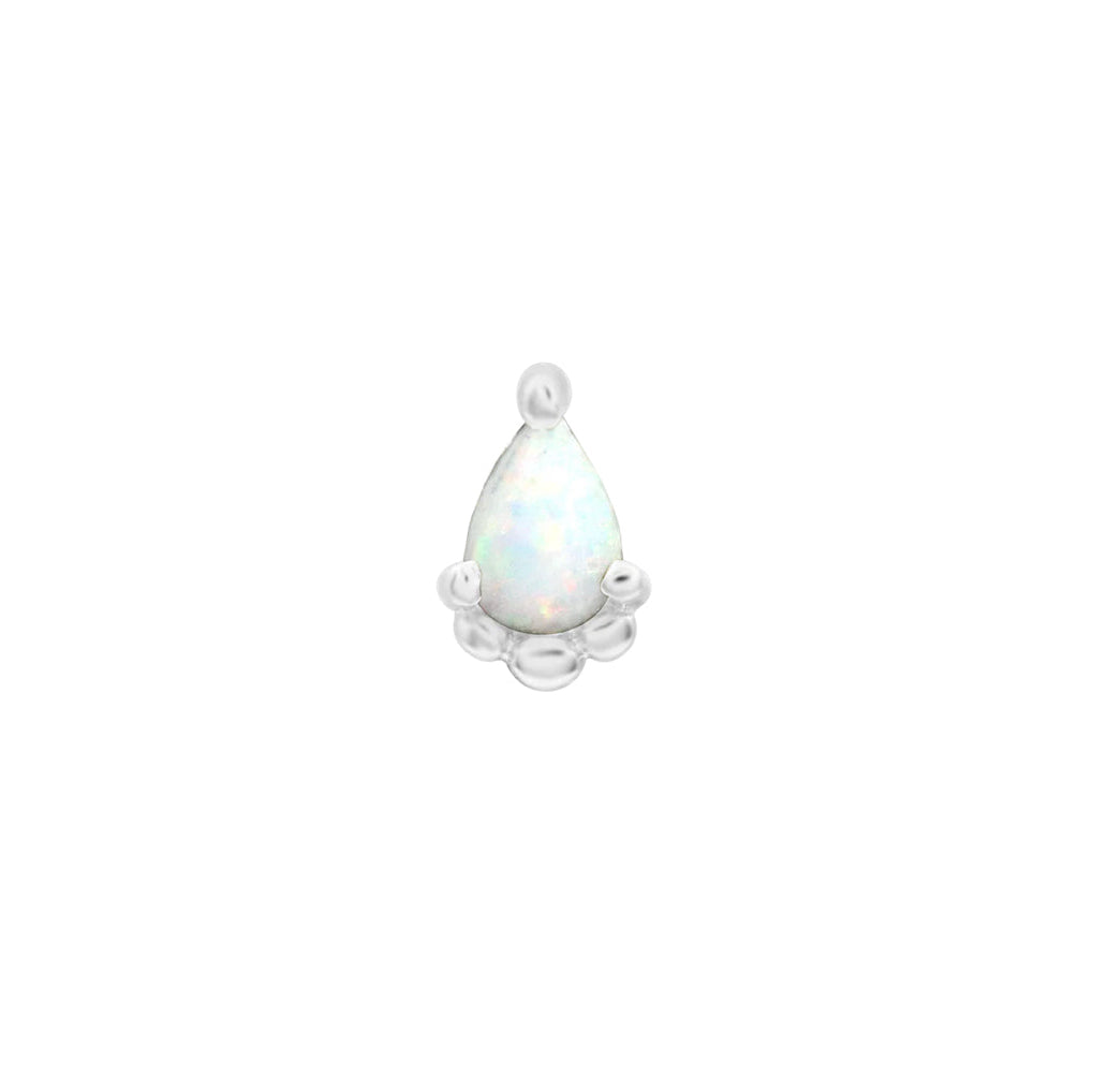 Junipurr Amani white gold flat back earring with a pear-shaped opal