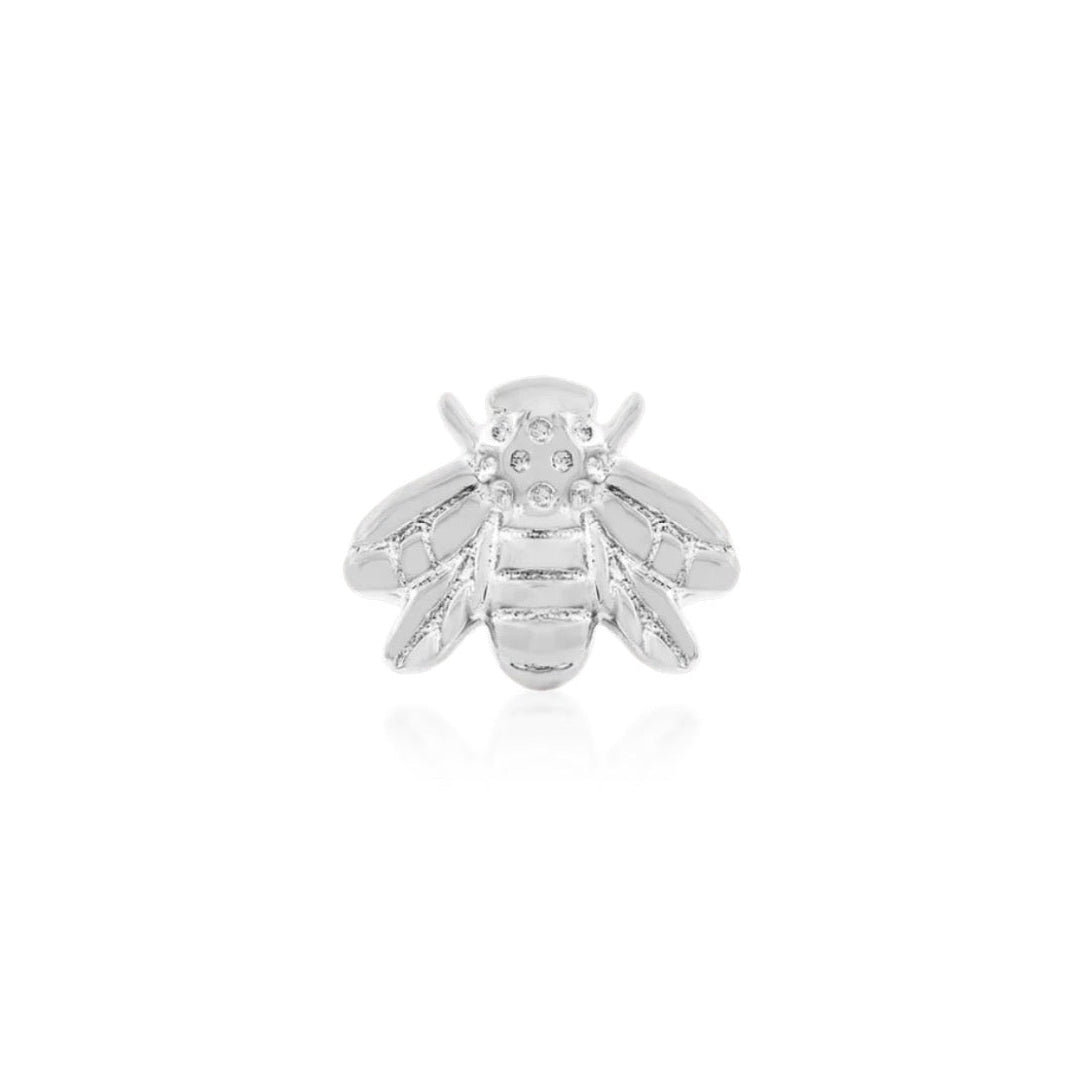 Junipurr Gold Bee white gold flat back earring with a sculpted bee design