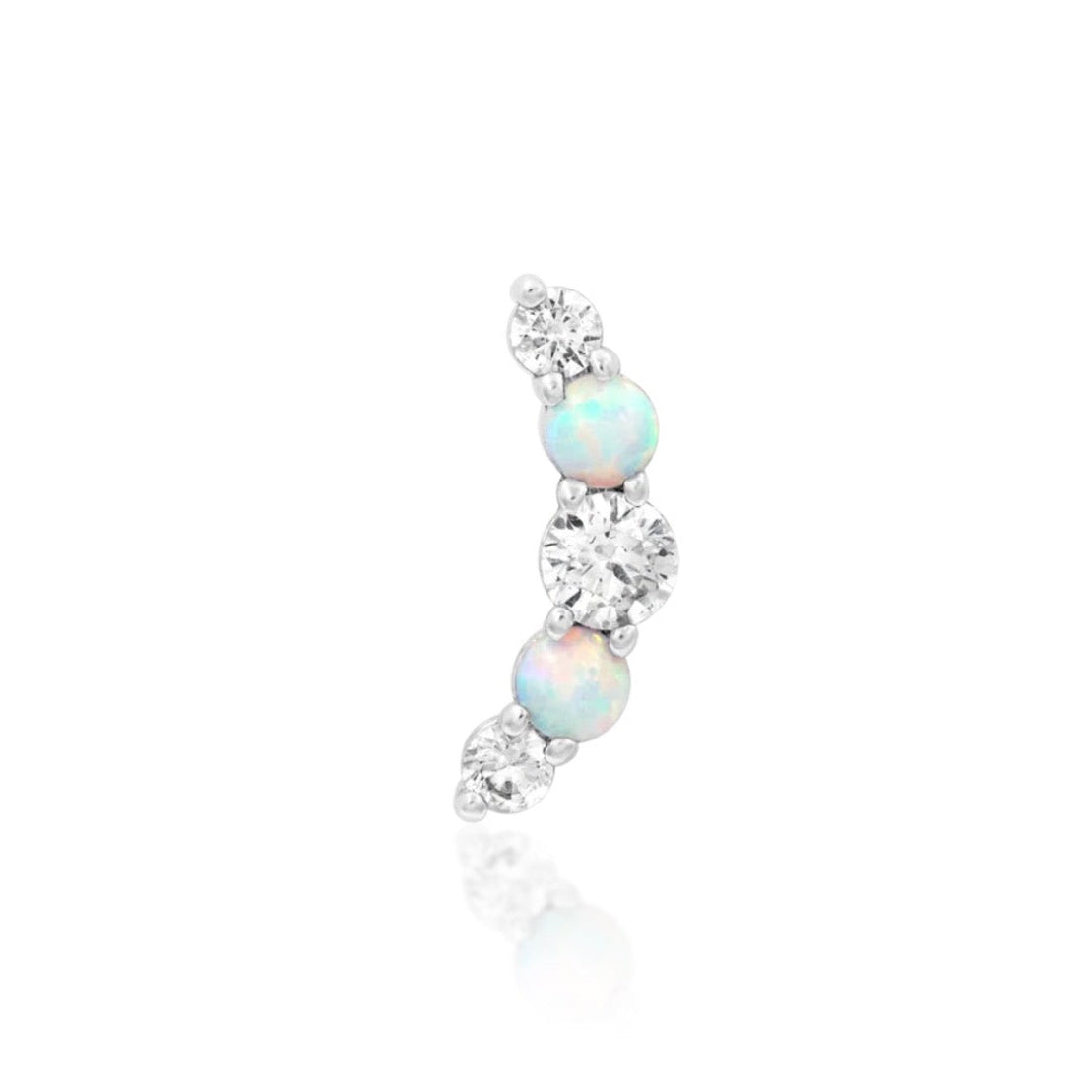 Junipurr Dani white gold flat-back earring end with white synthetic opals and cubic zirconia