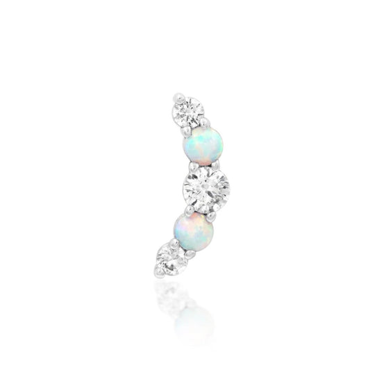 Junipurr Dani white gold flat-back earring end with white synthetic opals and cubic zirconia