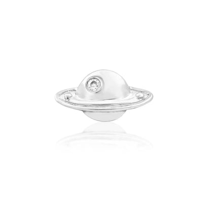  Junipurr Saturn white gold flat back earring with sculpted rings and a CZ accent