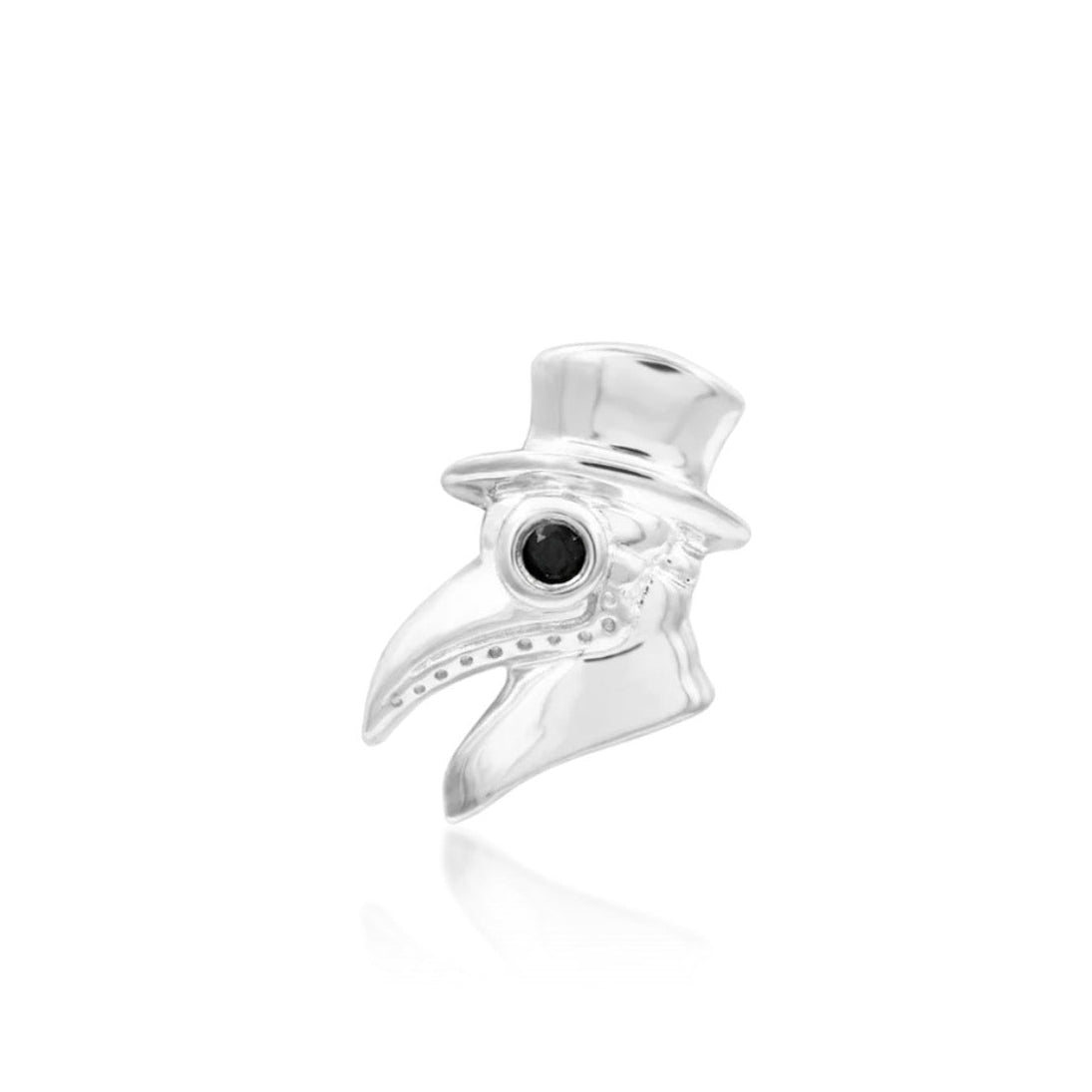 Junipurr Oh Doctor white gold flat-back earring with a miniature Black cubic zirconia