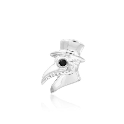 Junipurr Oh Doctor white gold flat-back earring with a miniature Black cubic zirconia