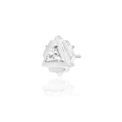 White gold flat back stud with a geometric frame and 2mm triangle CZ
