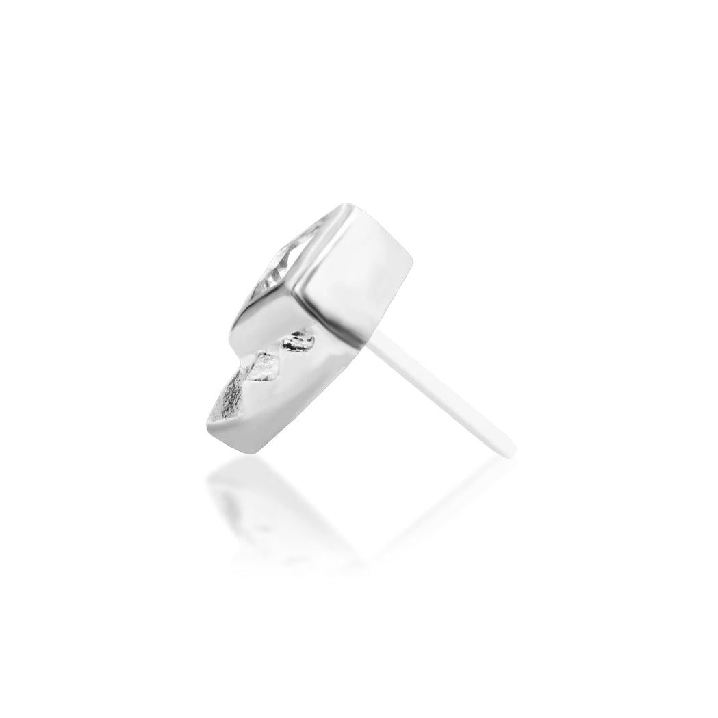     White gold geometric helix stud featuring a bright square cubic zirconia