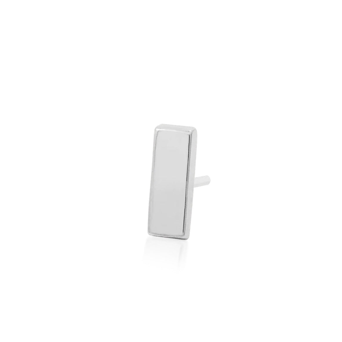 Geometric white gold flat earring featuring a slender polished rectangular bar