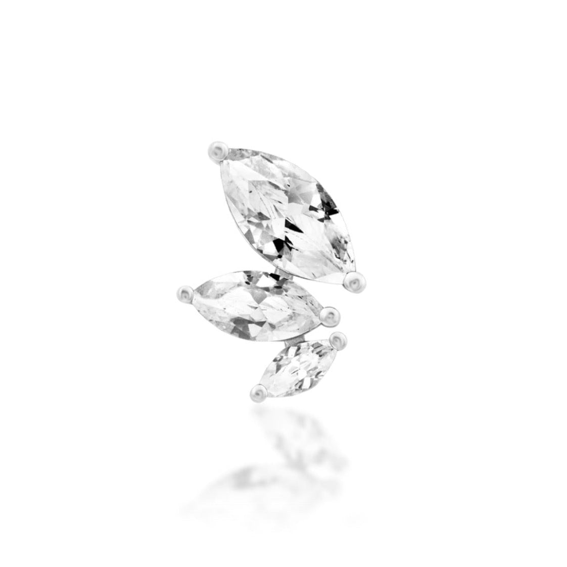 Junipurr Malice white gold earring featuring three graduated marquise CZ stones