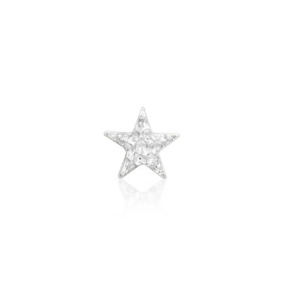 Hammered star nose stud crafted from solid 14k white gold