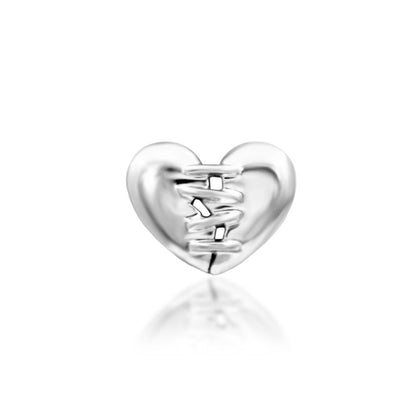 White gold heart helix earring featuring a modern shape and delicate stitched centre.