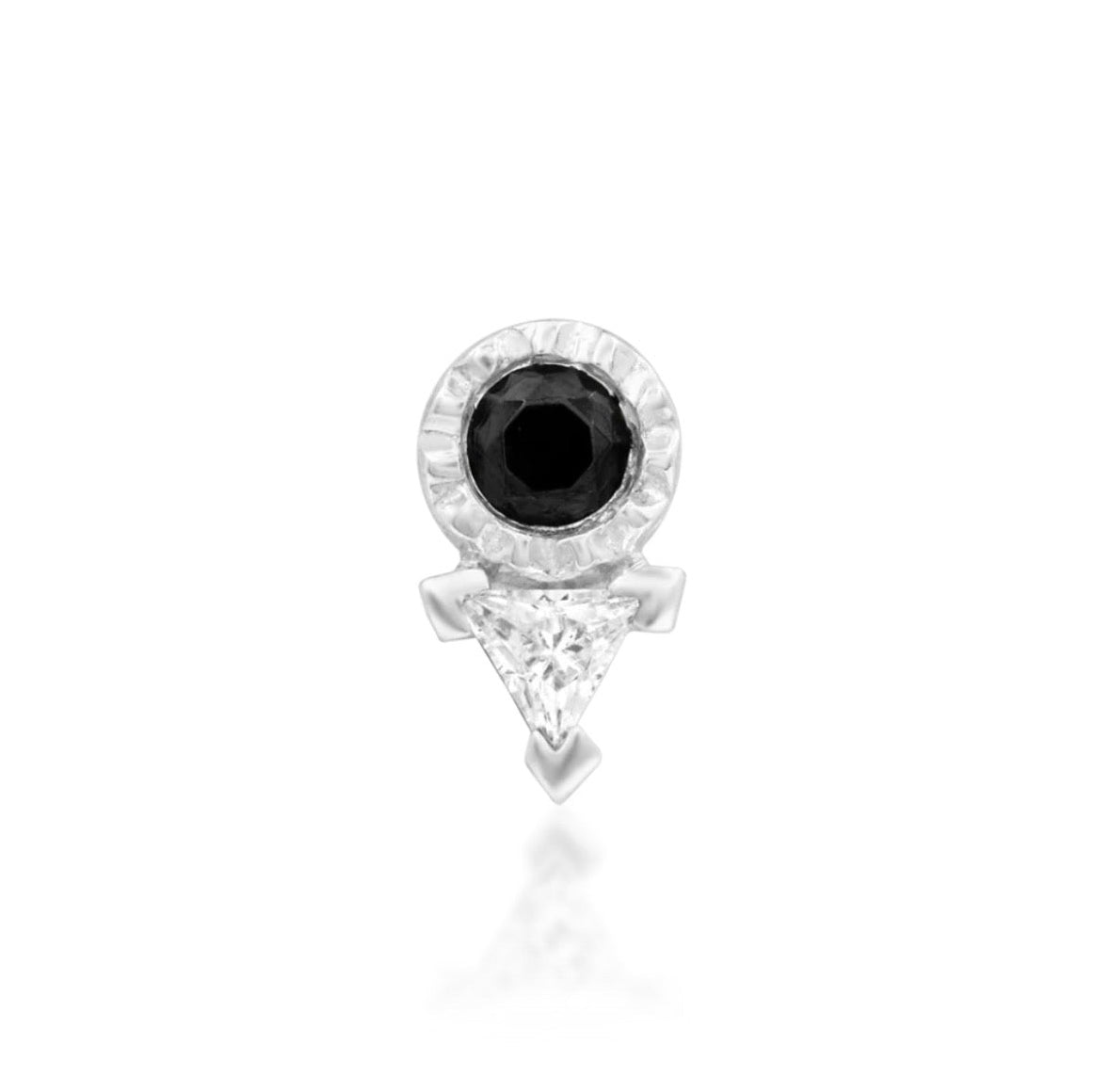 Junipurr Sika white gold helix earring with round black and triangular White CZ stones