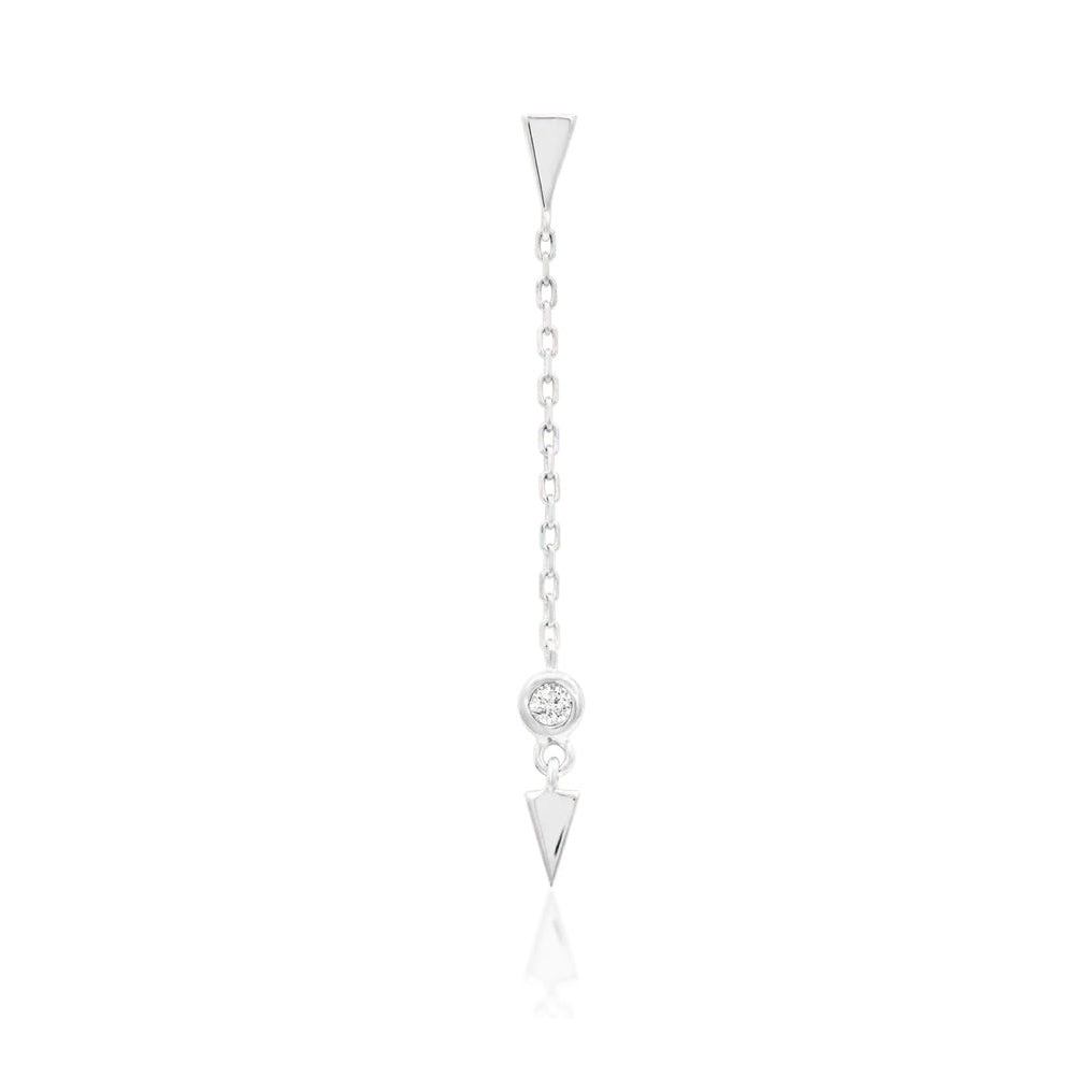 Junipurr Jasmine white gold helix earrings with pointed ends and a fine chain
