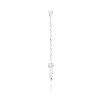 Junipurr Jasmine white gold helix earrings with pointed ends and a fine chain
