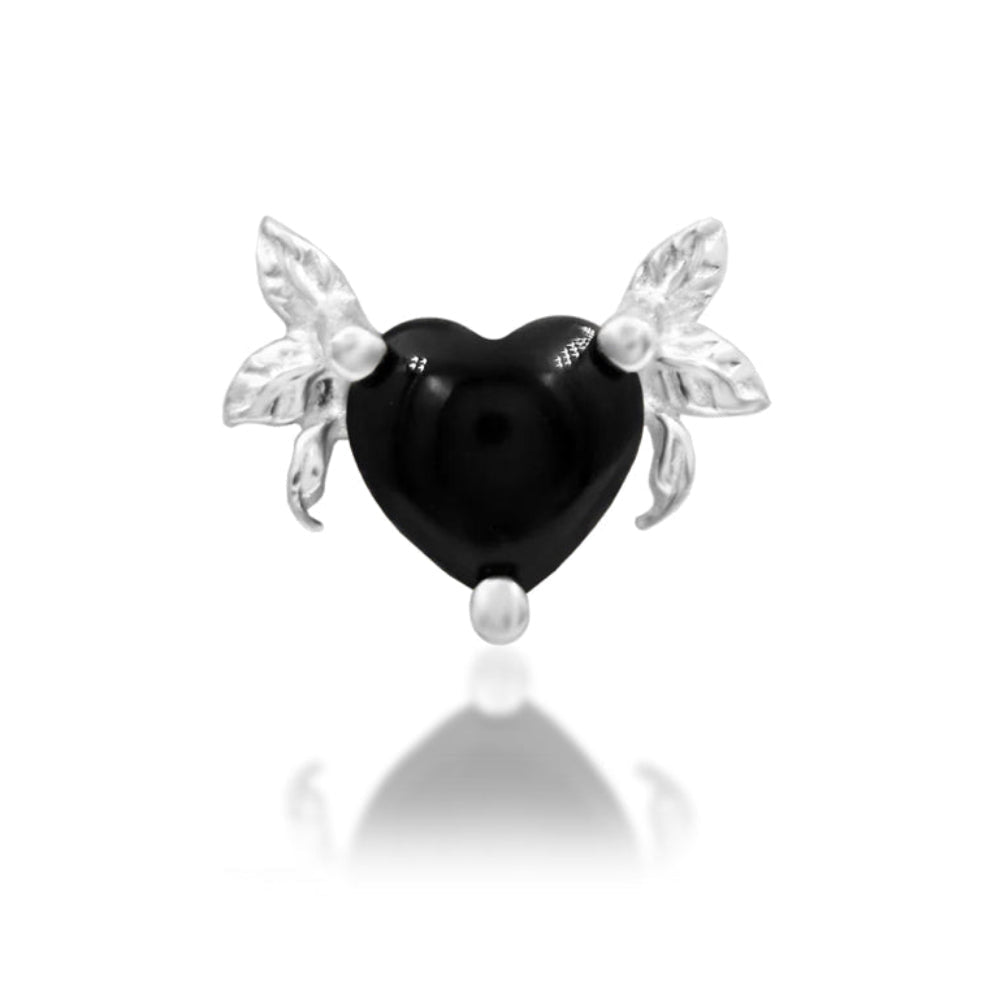 Junipurr Salem white gold helix stud design featuring a polished black onyx heart
