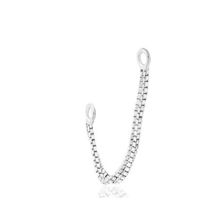 White gold helix-to-lobe connector chain with a layered double-chain design