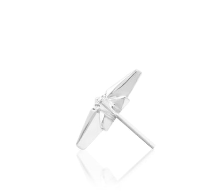 Large white gold Stella design measuring 8mm by 6.5mm with a 1.5mm white CZ and extended star silhouette.