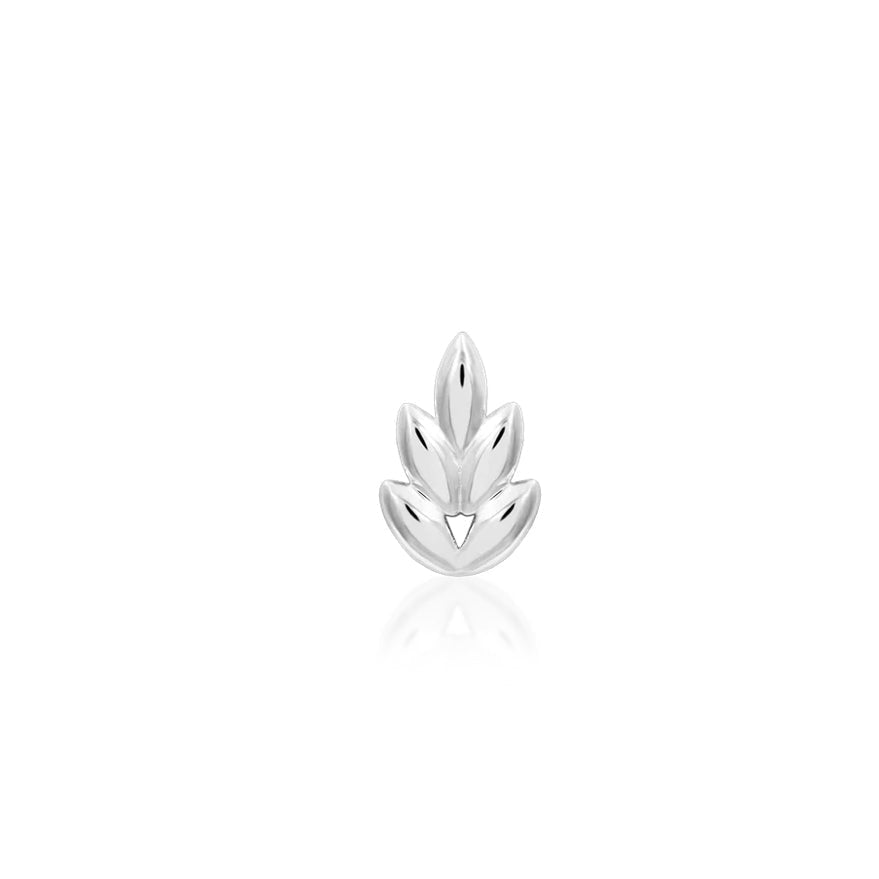 Junipurr Fernanda white gold leaf tragus stud with a comfortable low-rise profile