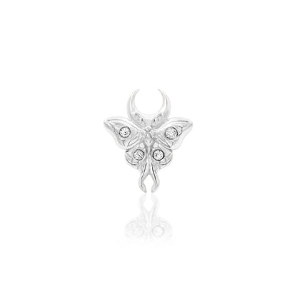 Junipurr Luna white gold helix earring featuring a sculpted moth and four CZ stones