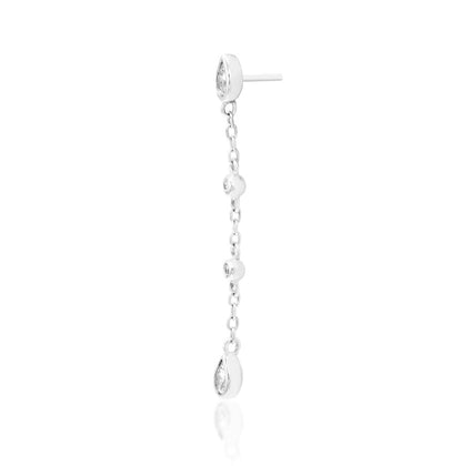     White gold dangle earring featuring two marquise cubic zirconia and fine chains