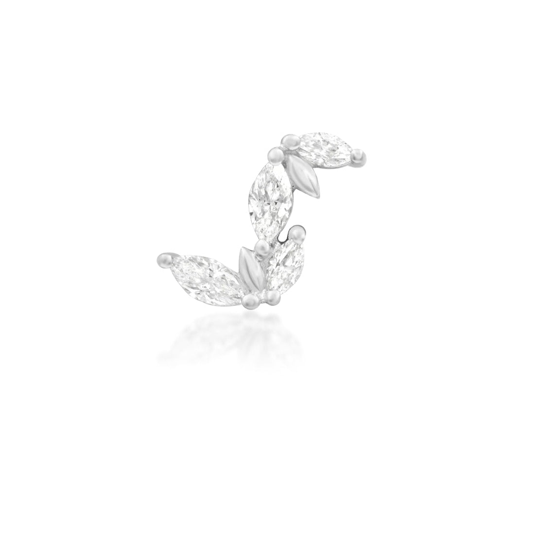 Junipurr Bombshell white gold flat earring featuring an elongated marquise CZ cluster
