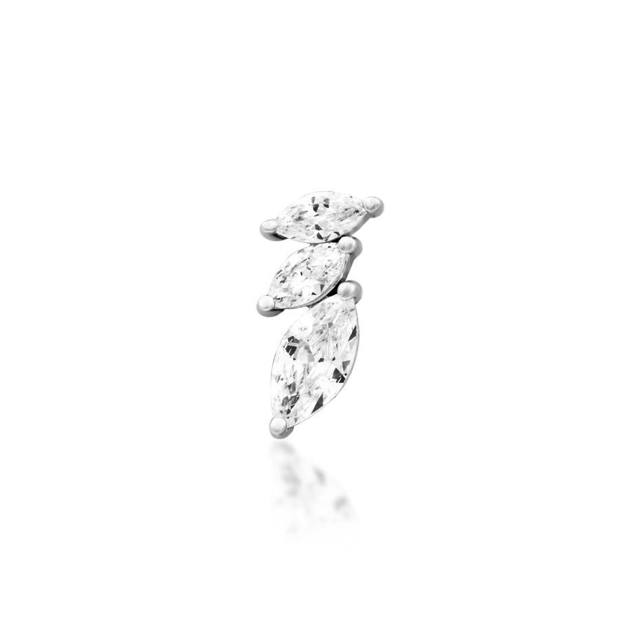 Junipurr Enigma white gold flat earring featuring three marquise cubic zirconia
