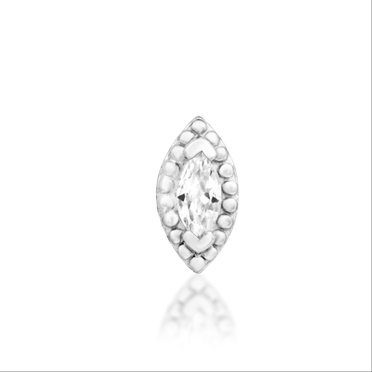 Junipurr Glorie white gold helix earring with a marquise-cut White CZ and delicate beaded detailing