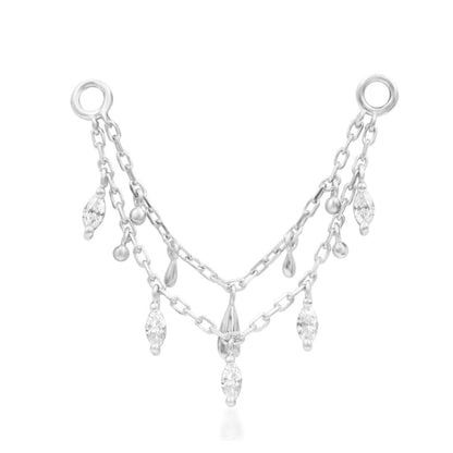 Junipurr Marilyn marquise CZ piercing chain in solid 14k white gold