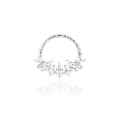 White gold marquise septum ring with brilliant clear CZ stones.
