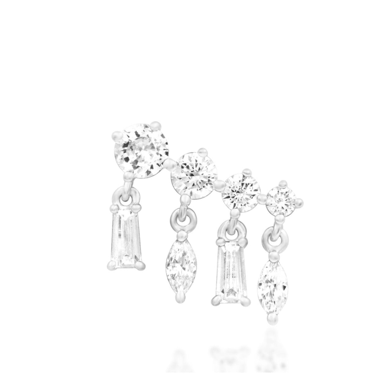 Junipurr Fatima white gold flat earring with an elaborate mixed-cut CZ arrangement