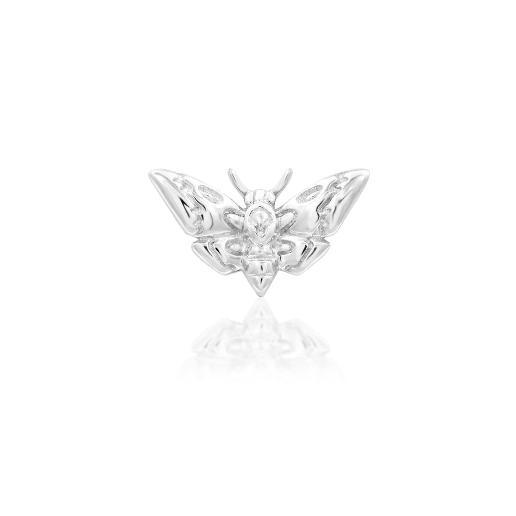     Junipurr Deaths-Head Moth white gold flat earring with detailed outstretched wings