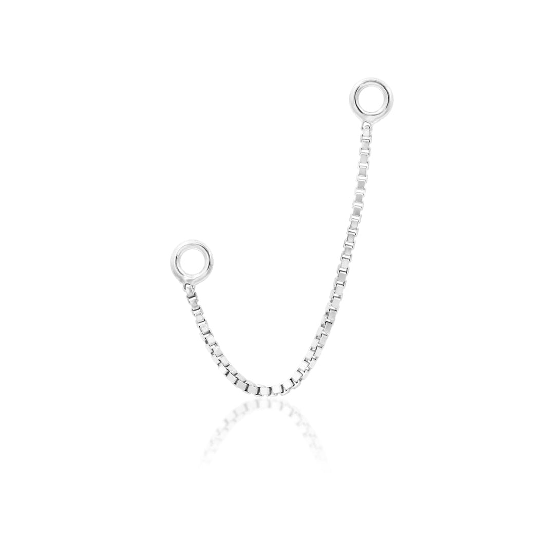     Junipurr Box Chain for paired nostril piercings in solid 14k white gold
