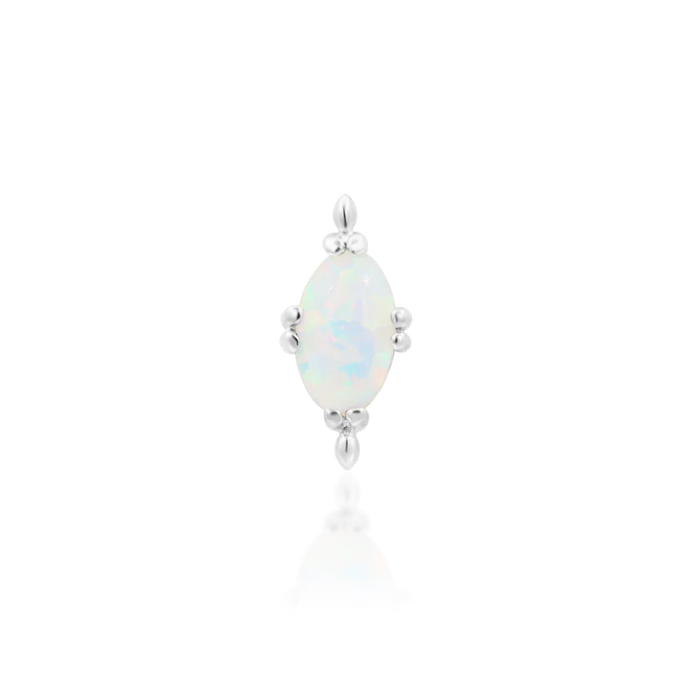 Junipurr Xara white gold flat-back earring end with an oval white faux opal
