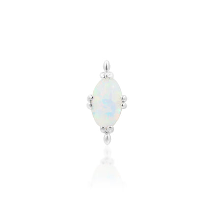 Junipurr Xara white gold flat-back earring end with an oval white faux opal