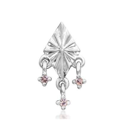 Junipurr Phina white gold helix earring featuring radiating detail and Pink Champagne CZ gems