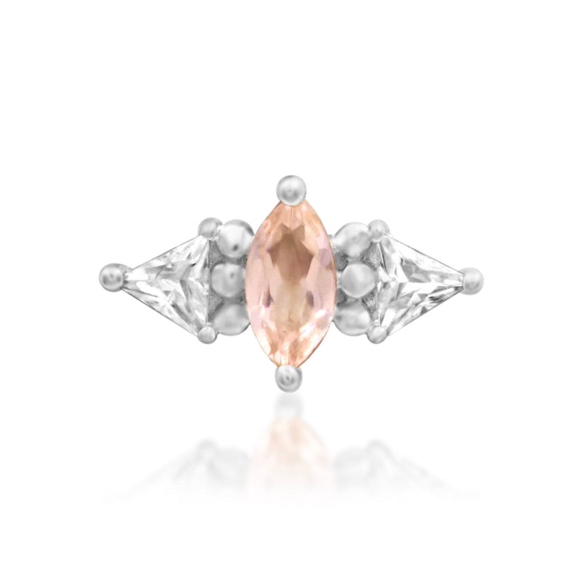 White gold helix earring featuring warm Pink Champagne CZ in an elongated horizontal design.