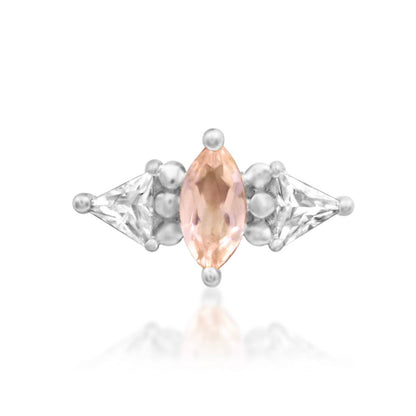 White gold helix earring featuring warm Pink Champagne CZ in an elongated horizontal design.