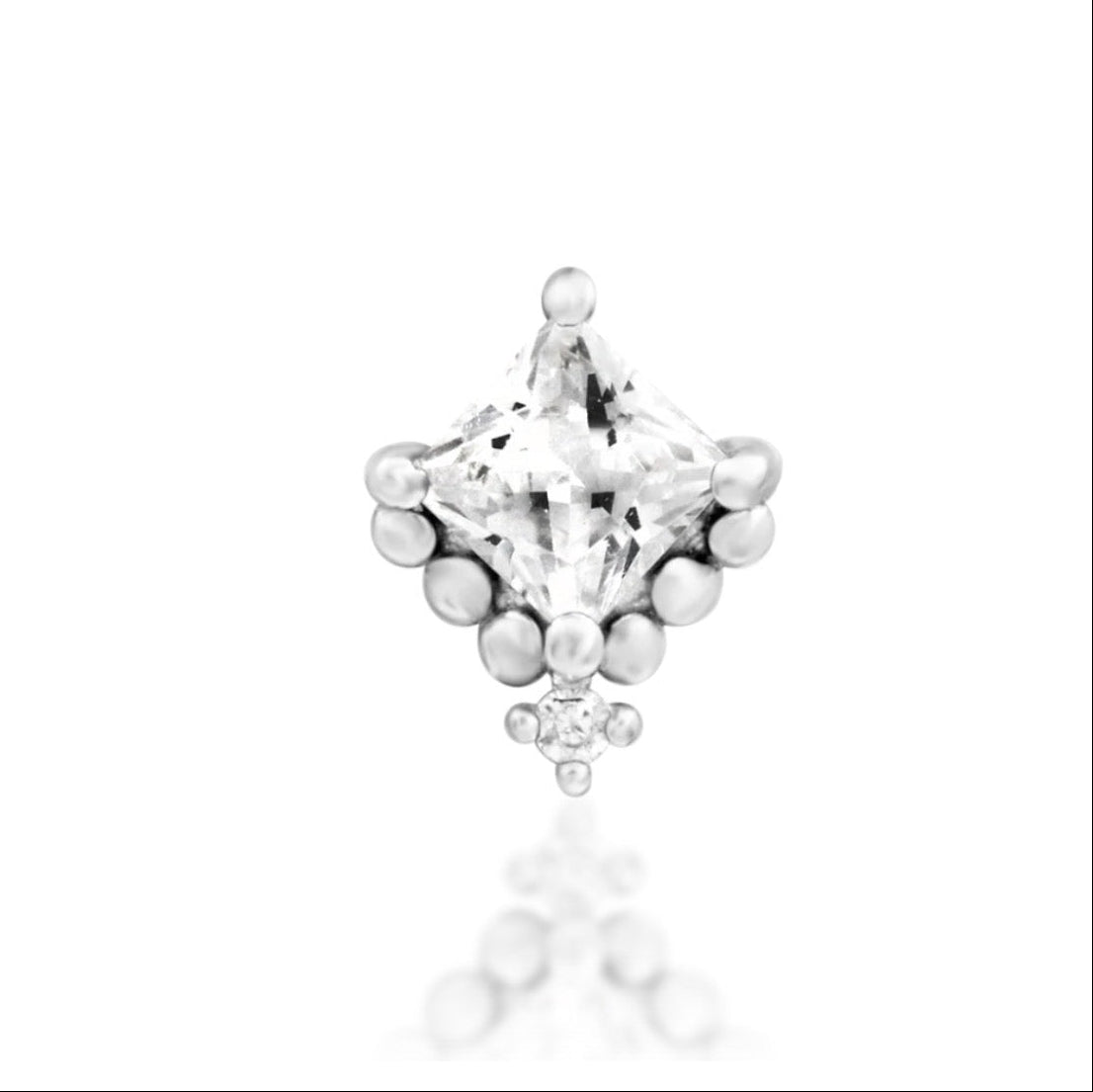 Junipurr Hesper white gold helix earring with a 3mm princess-cut White CZ and three accent stones