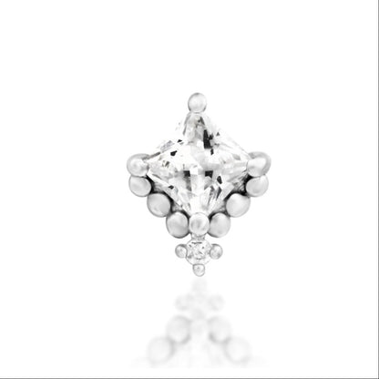 Junipurr Hesper white gold helix earring with a 3mm princess-cut White CZ and three accent stones