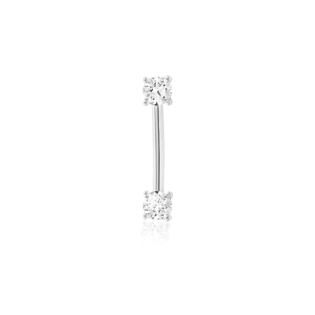 Junipurr Empress rook barbell in solid 14k white gold with two CZ stones
