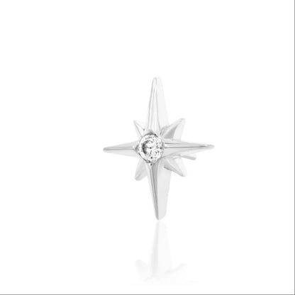 Small white gold Stella piercing end measuring 5mm by 5mm with a petite central gemstone.