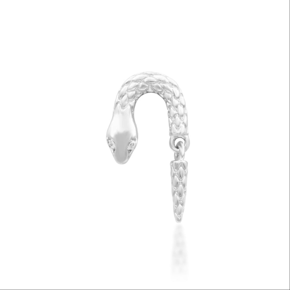Junipurr Serpentine snake conch earring in solid 14k white gold with white CZ accents