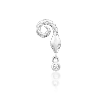 Junipurr Saphira white gold snake flat earring with textured scales and White CZ eyes